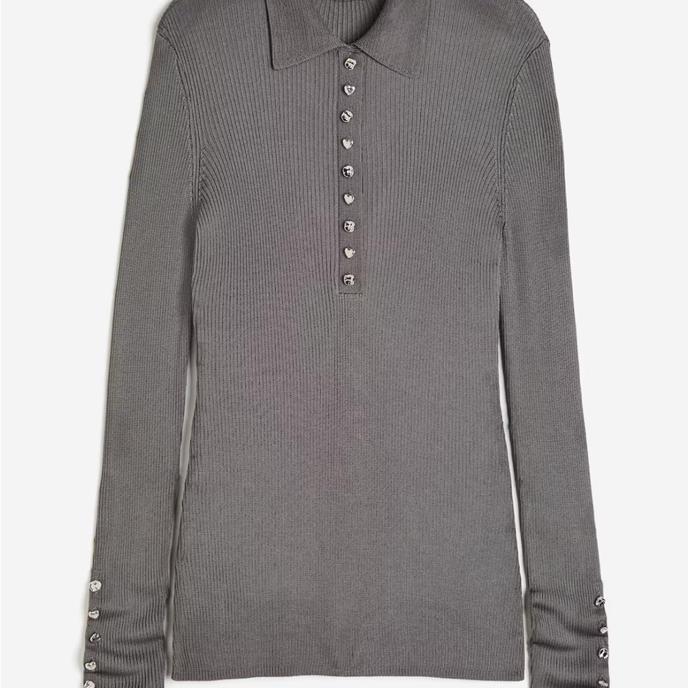 H&M Gray Ribbed Blouse with Button Details